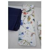 Like New Curtains & Valances. Bird Print & Navy Blue Panels