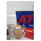 Collectible Beer Steins; John Wayne VHS Set, ATM Lighted Sign; Antique Records, Racing Champions 1:64 die-cast bank, VW shirt & Sweatshirt