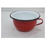 Vintage enamelware chamber pot. red, white & black. very good condition