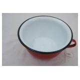 Vintage enamelware chamber pot. red, white & black. very good condition