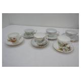 Collection of Vintage Tea Cups and Saucers. 6 sets. Gold Accents and Trim