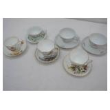 Collection of Vintage Tea Cups and Saucers. 6 sets. Gold Accents and Trim