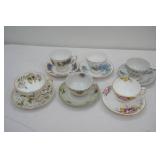 Collection of Vintage Tea Cups and Saucers. 6 sets. Gold Accents and Trim