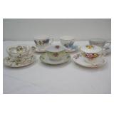 Collection of Vintage Tea Cups and Saucers. 6 sets. Gold Accents and Trim