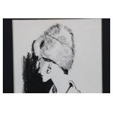 Framed Monochrome Fashion Illustration Print - Woman in Hat and Coat 12" x 21"