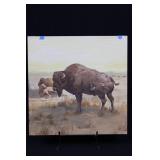 Geri Arnold Bison on the Plains Landscape Painting 13.5" x 13.5"