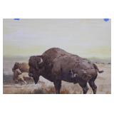 Geri Arnold Bison on the Plains Landscape Painting 13.5" x 13.5"