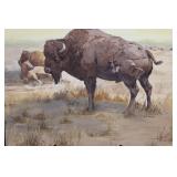 Geri Arnold Bison on the Plains Landscape Painting 13.5" x 13.5"