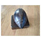 Neat Carved Wooden Football & Stand - Very Heavy