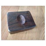 Neat Carved Wooden Football & Stand - Very Heavy