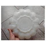 Vintage Anchor Hocking Deviled Egg Tray & Lace Egg Milk Glass Pedestal Bowl