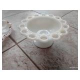 Vintage Anchor Hocking Deviled Egg Tray & Lace Egg Milk Glass Pedestal Bowl