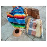 Mexican Blanket, Large Rock, New Rug & Replica Pot