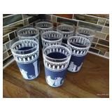 Set of (8) Vintage Jeaunette Glass Hellenic Blue Wedgewood Tumblers
