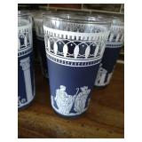 Set of (8) Vintage Jeaunette Glass Hellenic Blue Wedgewood Tumblers
