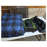 Comforter, Wheeled Backpack & Wilson Leather(?) Bag