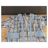 Blue Plaid Jacket & Skirt Set - Women