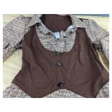 Brown Plaid Top with Vest - Women