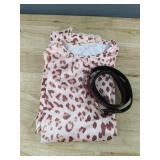 Pink Leopard Print Floor Length Long Sleeve Dress - Belt Included - Women