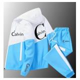 Calvin Jogging Set Zip-Up Hoodie & Pants - Blue & White - Men