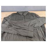 Pant Suit with Lace Top & Elastic Waist Pants - Dark Gray - Women