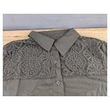 Pant Suit with Lace Top & Elastic Waist Pants - Dark Gray - Women