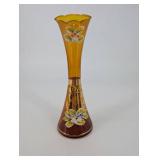 Amber Handblown Glass Vase Set - Floral Motif Tall Vase, Hammered Amber Bowl, Bud Vase