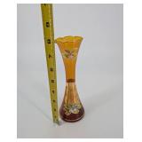 Amber Handblown Glass Vase Set - Floral Motif Tall Vase, Hammered Amber Bowl, Bud Vase