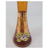 Amber Handblown Glass Vase Set - Floral Motif Tall Vase, Hammered Amber Bowl, Bud Vase