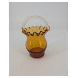 Amber Handblown Glass Vase Set - Floral Motif Tall Vase, Hammered Amber Bowl, Bud Vase