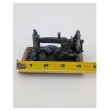 Mini Antique Coal Iron Pair on Ornate Wooden Base - 2-Piece