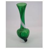 Green and White Twisted Glass Vase - Tall Swirl Pattern, Glass Accent