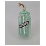 Mint Green Glass Sugar Jar Ornament - Gold Crown Cap, Jute Hanging Twine