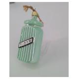 Mint Green Glass Sugar Jar Ornament - Gold Crown Cap, Jute Hanging Twine