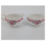 Gladstone Bone China Sugar Bowls - Made in England, Pink Rose Pattern, Gold Trim - Set of 2