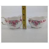 Gladstone Bone China Sugar Bowls - Made in England, Pink Rose Pattern, Gold Trim - Set of 2
