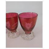 Pink Glass Goblets with Floral Etching - Set of 4 & Matching Pink Vase