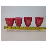 Pink Glass Goblets with Floral Etching - Set of 4 & Matching Pink Vase
