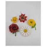Metal Flower Brooches Assorted Set - Red Rose, Yellow Daisy, White Daisy Pins