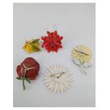 Metal Flower Brooches Assorted Set - Red Rose, Yellow Daisy, White Daisy Pins