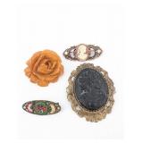 Cameo & Bakelite Brooches - 4 Pins (Lot of 4)