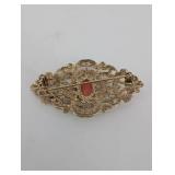 Vintage Gold Tone Cameo Necklace with Filigree Center and Pearl Drops