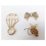 Quintel Quartz Pendant Watch - Gold Tone Bead Chain - Japan Movt