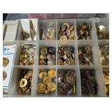 Assorted Vintage Buttons in Clear Organizer Boxes - Plastic, Shell & Metal