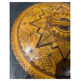 Round Pyrographed Wooden Trivet - Starburst Pattern, 9-10 Inch Diameter