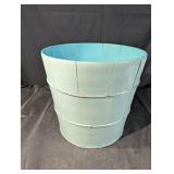 Antique Blue Painted Wooden Wash Tub with Metal Bands - Farmhouse Decor Bucket