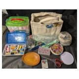Sewing & Craft Supplies Assortment - Thread Spools, Ribbon, Beads, Scissors, Netting
