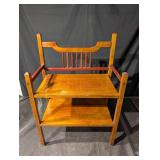 Vintage Wooden Shelf with Curved Crest Rail and Slatted Back