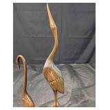 Hand-Carved Wooden Bird Sculpture with Leaf-Pattern Wings on Twisted Stem Base