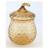 Vintage Bubble-Pattern amber Glass Jar with Lid